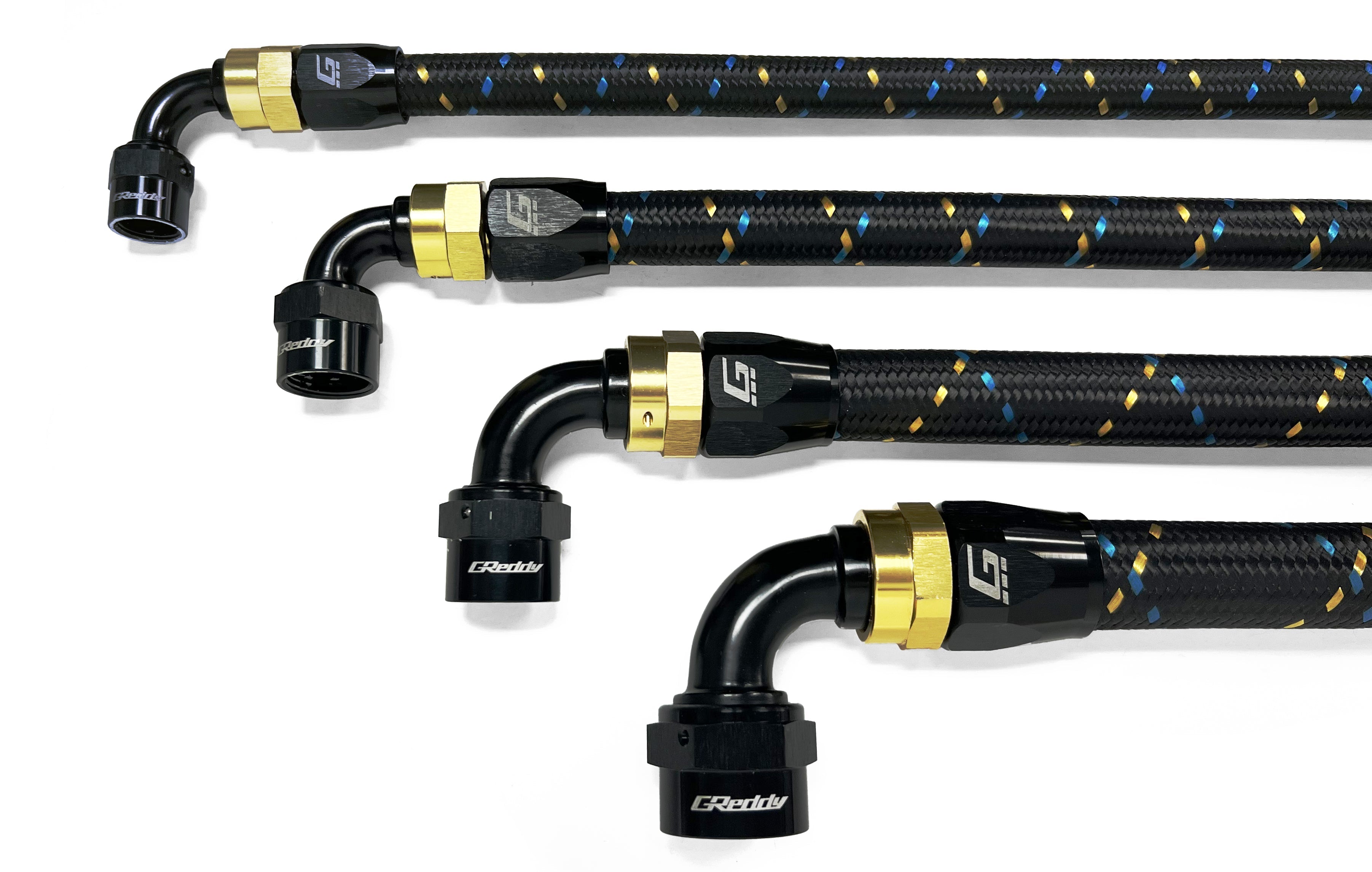 GReddy -4 Nylon Braided Hose(s) - Black / Gold / Blue